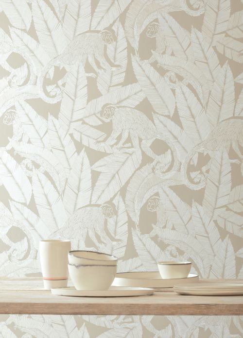 Monkey Wallpaper Wallpaper Arlo cream shimmer Room View