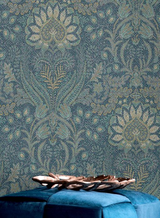 Glass bead Wallpaper Wallpaper Pradera grey blue Room View