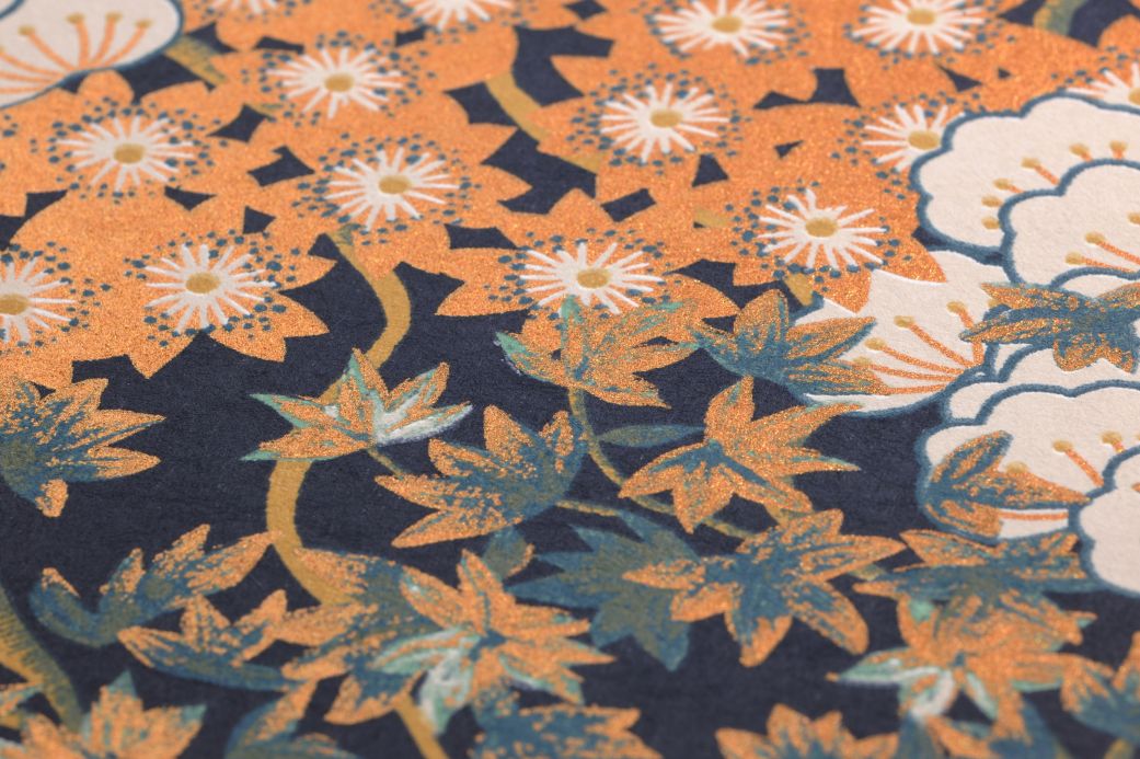 Papier peint floral Papier peint Pondichery brun orange Vue détail