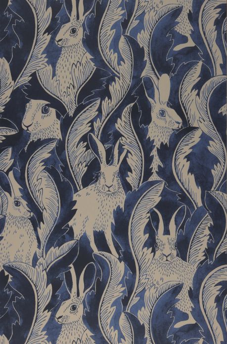 Tout Papier peint Hares in Hiding bleu acier Largeur de lé
