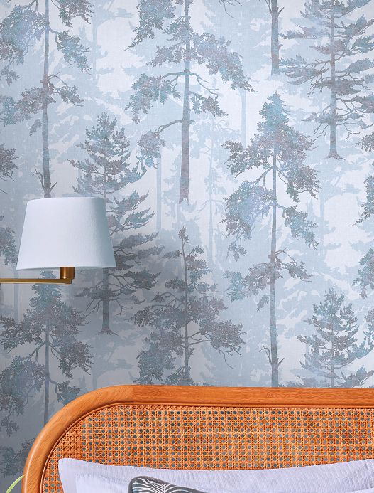Styles Wallpaper Forest Bathing blue grey Room View