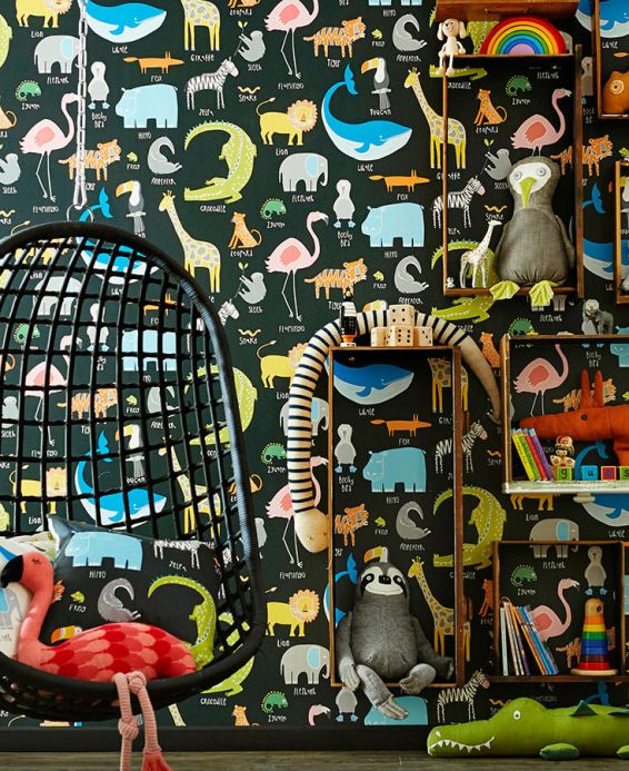Papel pintado de elefantes Papel pintado My favorite Animals negro Ver habitación