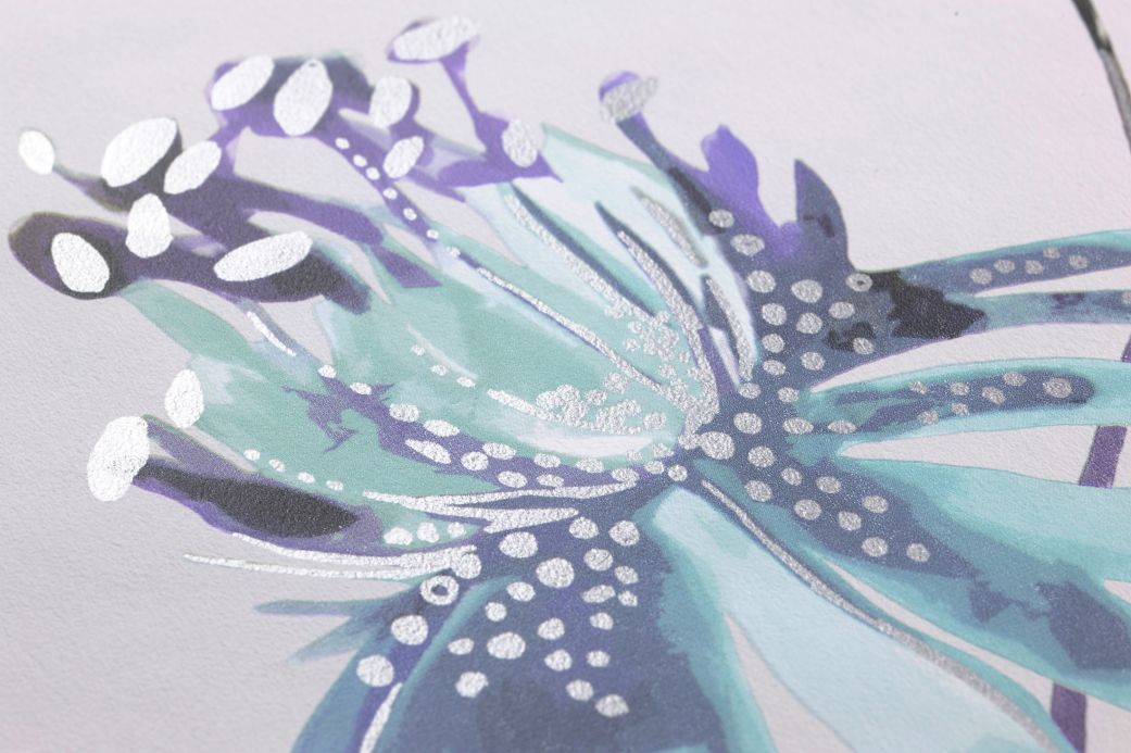 Carta da parati floreale Carta da parati Candice blu lilla Visuale dettaglio