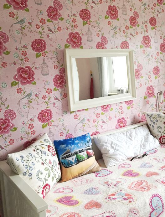 Papel de parede floral Papel de parede Amina rosa Ver ambiente