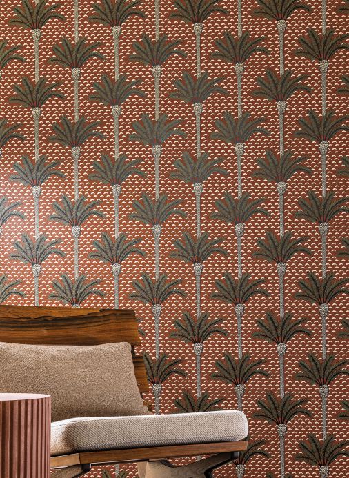 Papel pintado Art Decó Papel pintado Palm Luxe marrón castaña Ver habitación