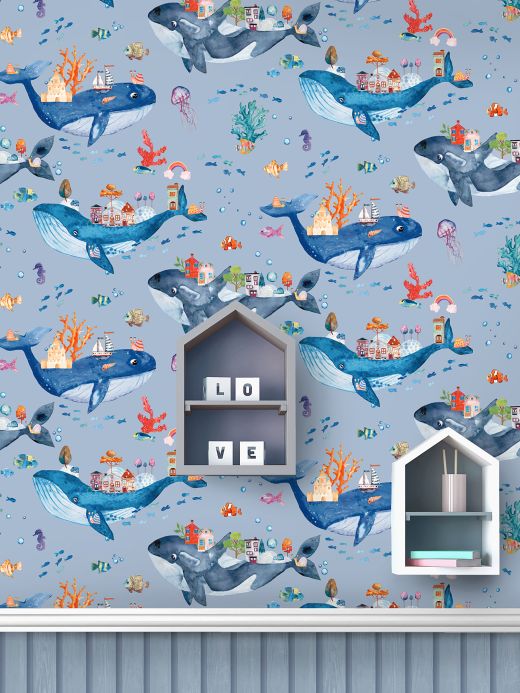 Fish Wallpaper Wallpaper Nautilus light blue grey Room View
