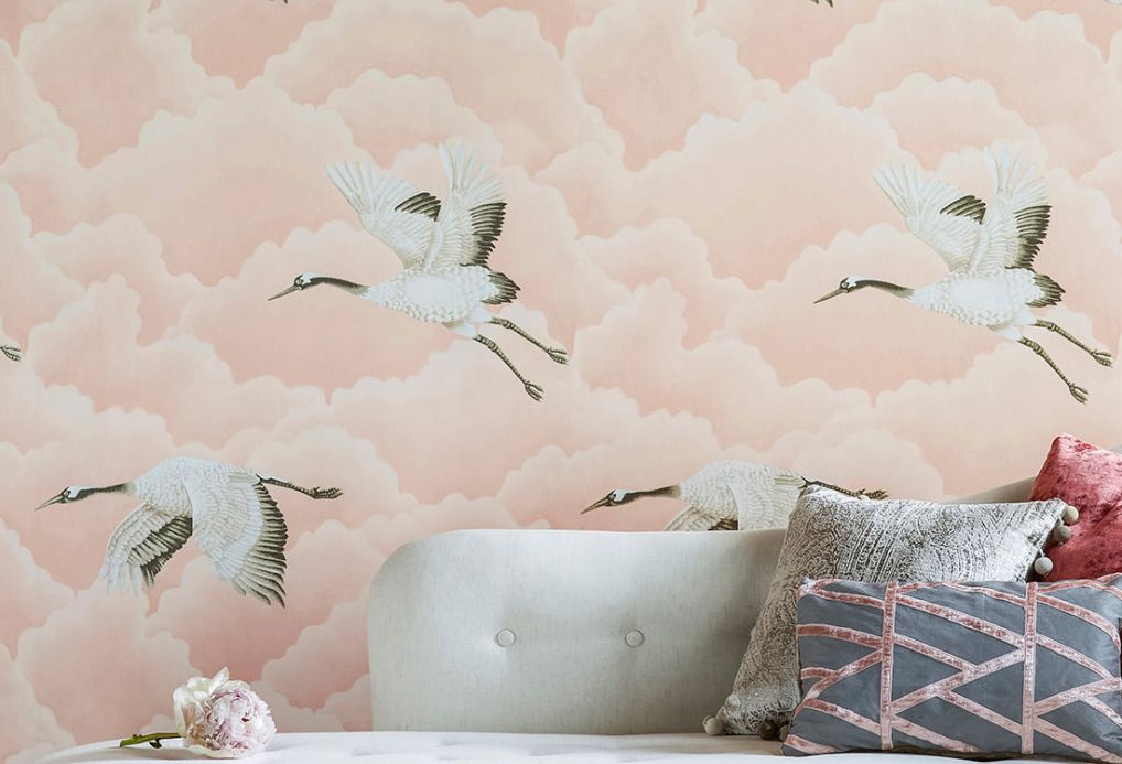 Bird Wallpaper Wallpaper Inola beige red Room View