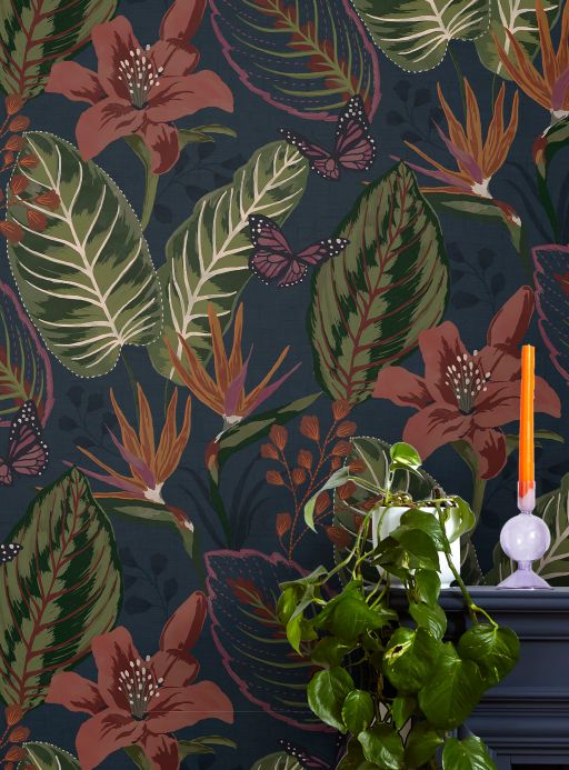 Leaf and Foliage Wallpaper Wallpaper Exotic Escape dark blue Room View