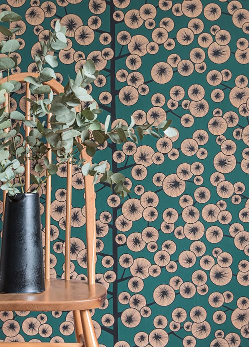 Botanical Wallpaper Wallpaper Cotton Tree blue green Room View