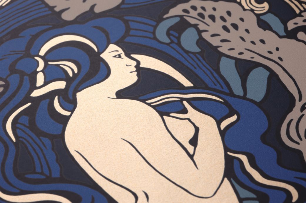 Art Nouveau Wallpaper Wallpaper Forbidden Fruit blue Detail View