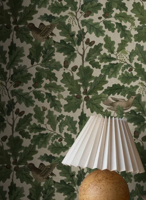 Papel pintado de hojas y follaje Papel pintado In the Oak blanco ostra Ver habitación