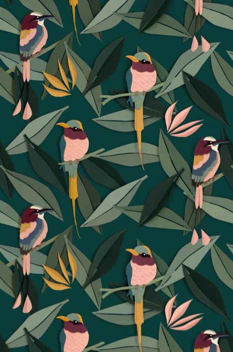 Designer Wallpaper Singing Birds shades of green Roll Width