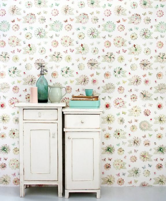 Floral Wallpaper Wallpaper Flowers light ivory Room View