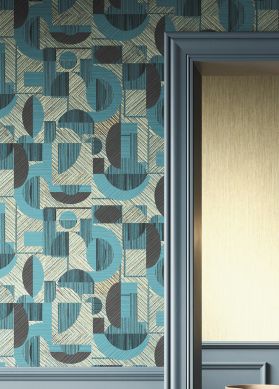 Wallpaper Paseo turquoise blue shimmer Raumansicht