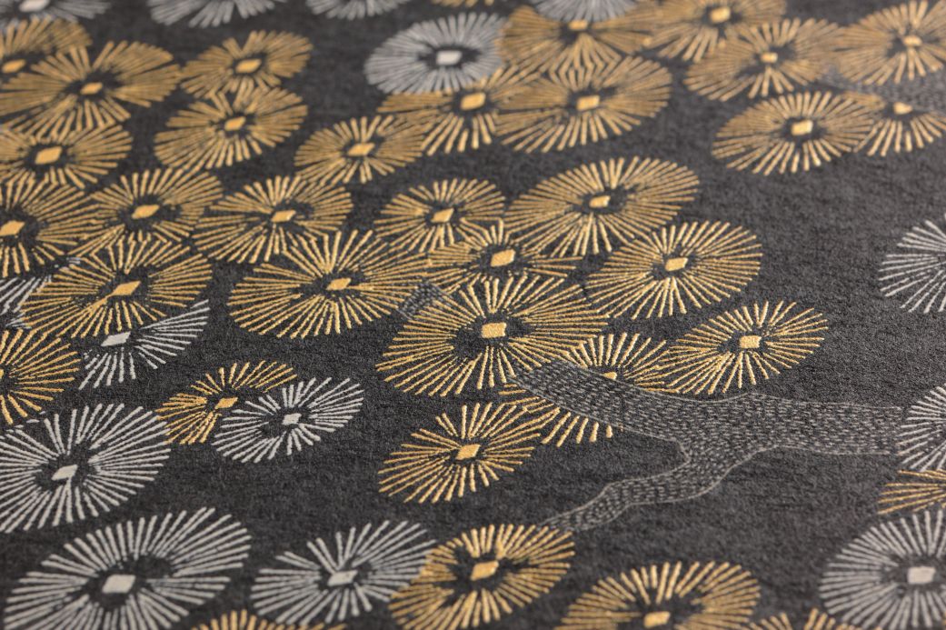 Florale Tapeten Tapete Kirigami Mattgold Detailansicht