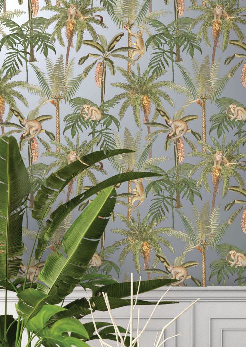 Papel de parede botânico Papel de parede Greenery prata brilhante Ver ambiente