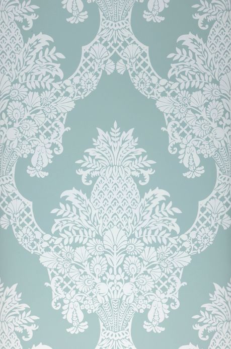 Dining Room Wallpaper Wallpaper Pineapple Damask pastel turquoise Roll Width