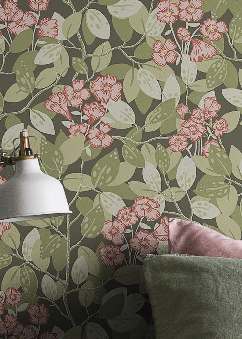 Floral Wallpaper Wallpaper Hedera green grey Room View