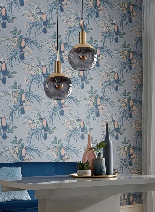 Funky Wallpaper Wallpaper Toucan Jungle light grey blue Room View