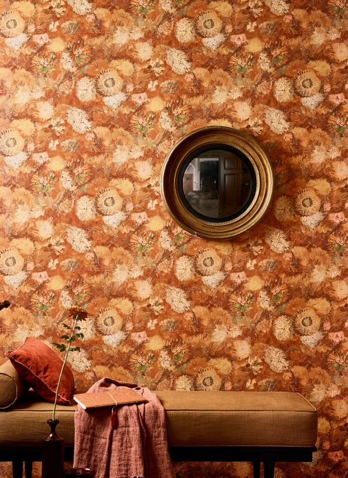 Orange Wallpaper Wallpaper VanGogh Peonies brown tones Room View