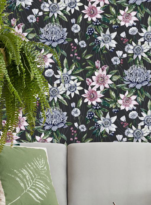 Floral Wallpaper Wallpaper Zagora black Room View