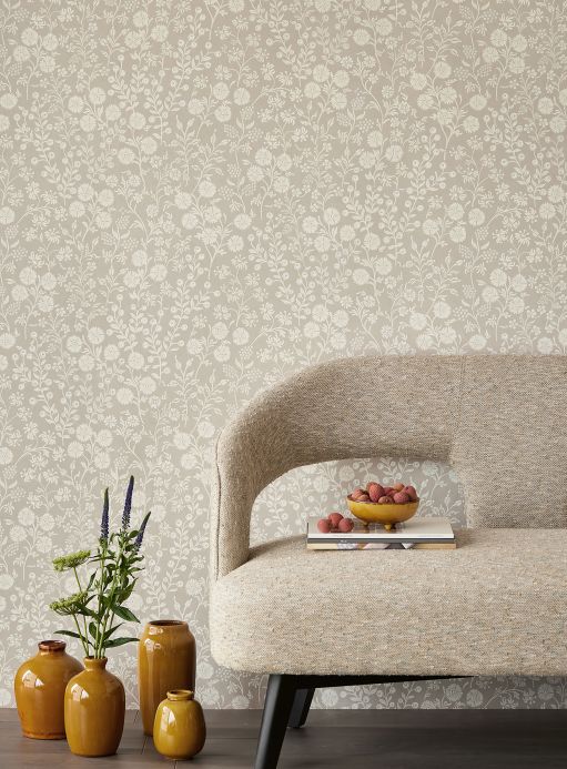 Floral Wallpaper Wallpaper Jessica grey beige Room View