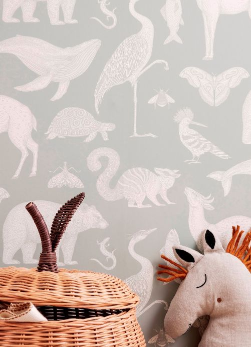 Wallpaper Wallpaper Animal mint grey Room View