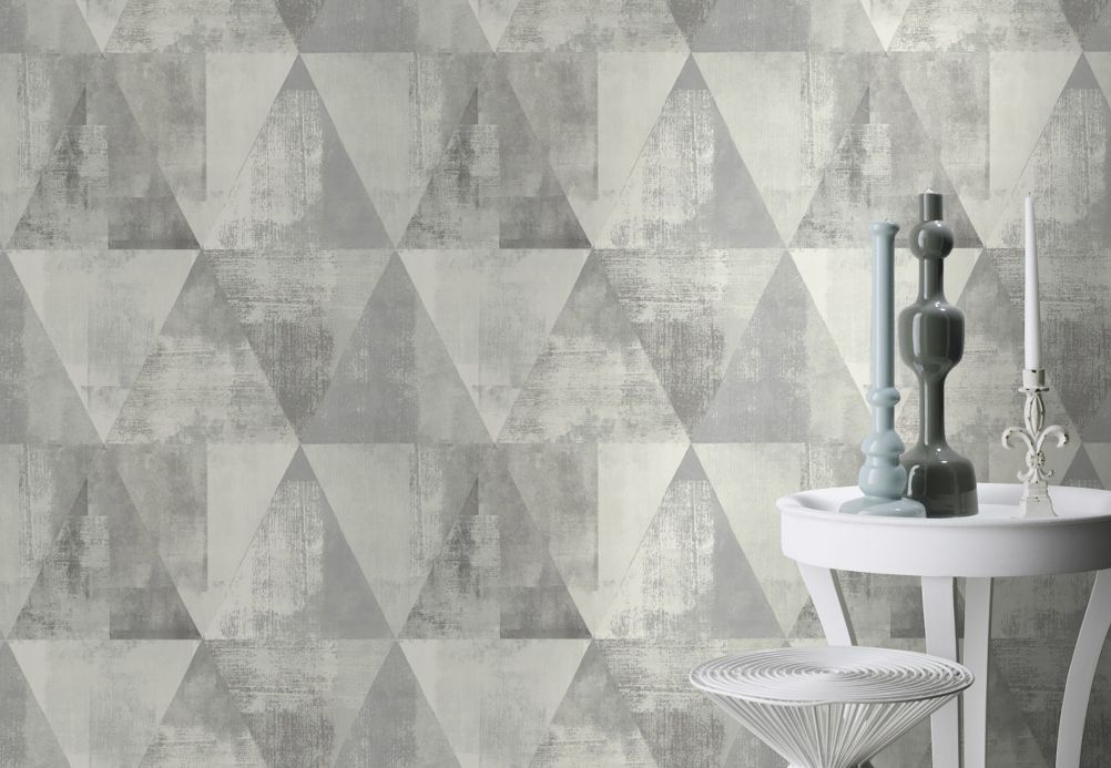 Papel pintado geométrico Papel pintado Sarino tonos de gris Ver habitación
