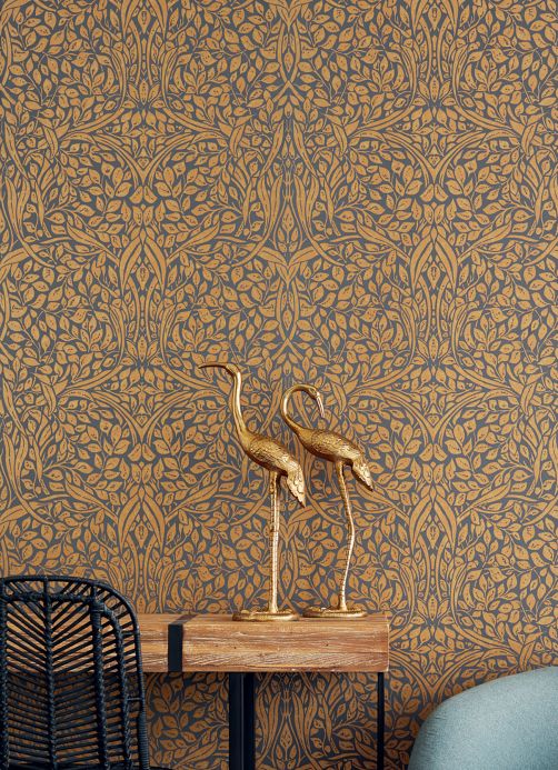 Living room Wallpaper Wallpaper Cortona matt gold Room View