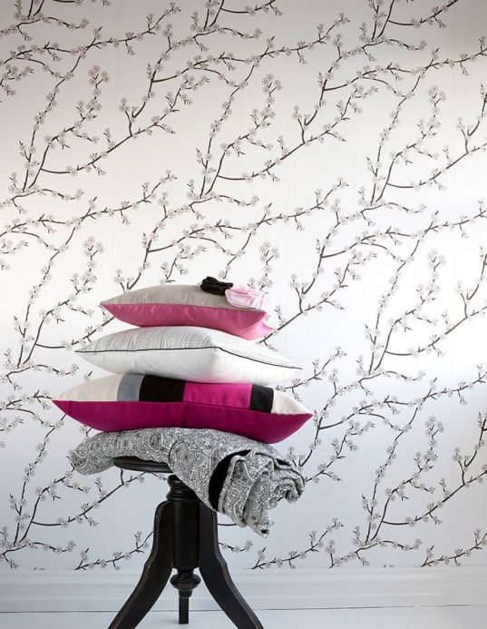 Papel pintado botánico Papel pintado Kyoto blanco crema Ver habitación