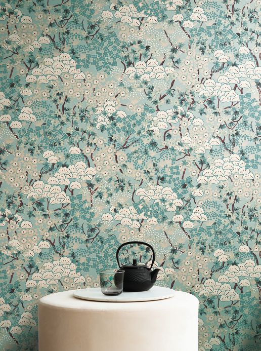 Oriental Wallpaper Wallpaper Pondichery mint turquoise Room View