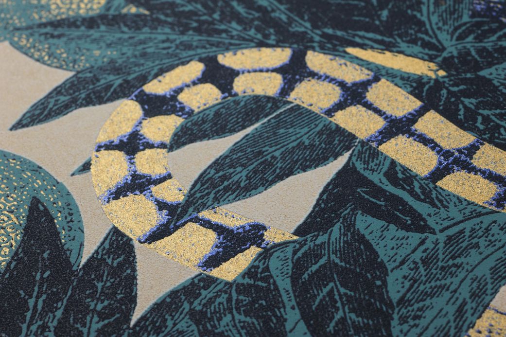 Botanische Tapeten Tapete Jungle Snakes Wasserblau Detailansicht