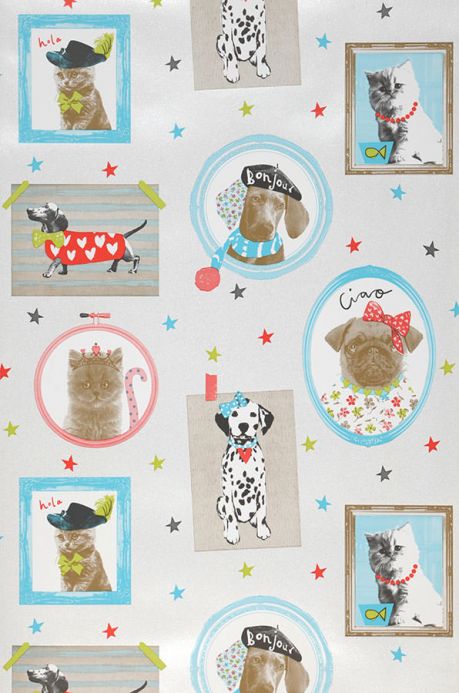 Archiv Wallpaper Dogs and Cats turquoise blue Roll Width