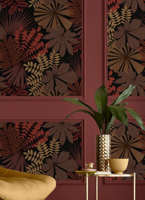 Papel pintado de hojas y follaje Papel pintado Empuria marrón rojizo Ver habitación
