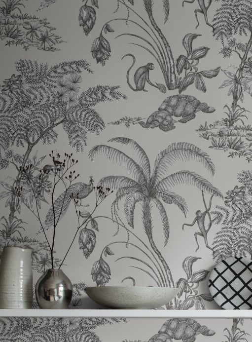 Modern Wallpaper Wallpaper Moa Jungle grey white Room View