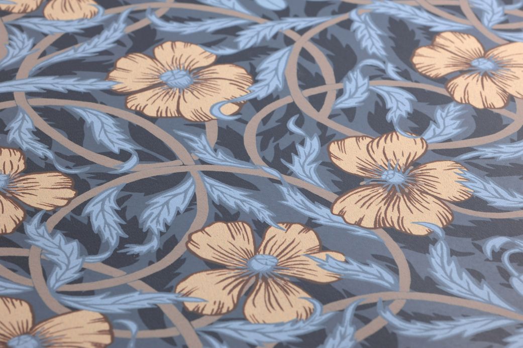 Florale Tapeten Tapete Esmeralda Graublau Detailansicht