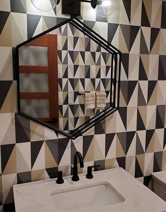 Geometric Wallpaper Wallpaper Lenus anthracite grey Room View