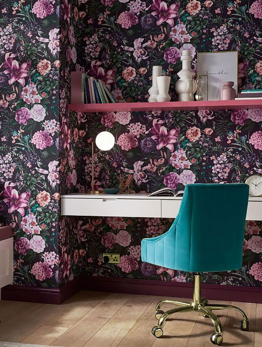 Floral Wallpaper Wallpaper Julia violet tones Room View