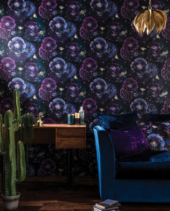 Papel pintado floral Papel pintado Novalee tonos de violeta Ver habitación