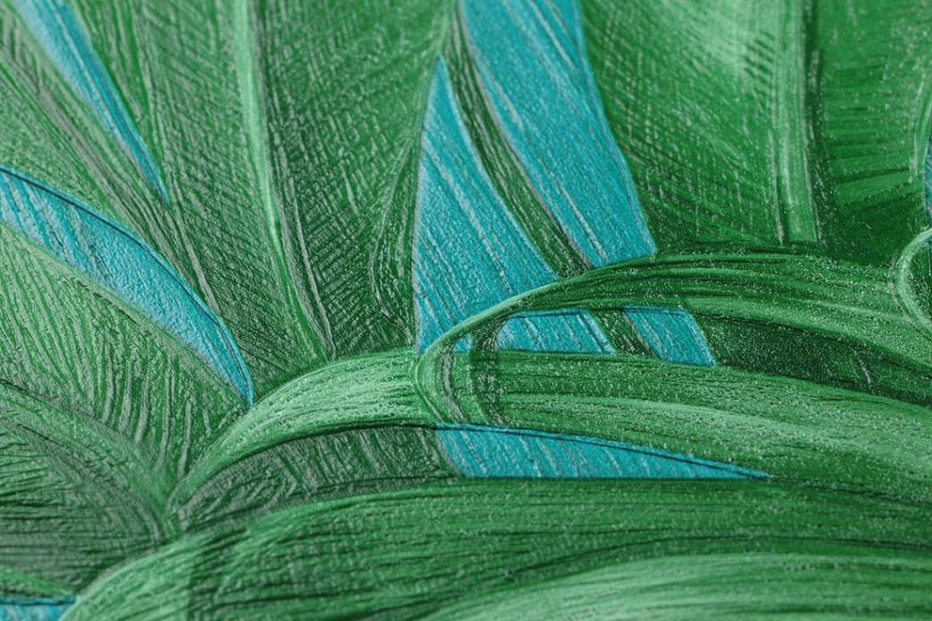 Papier peint avec des feuilles et du feuillage Papier peint Yasmin turquoise Vue détail