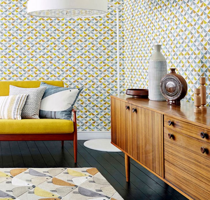 Bird Wallpaper Wallpaper Marga ochre yellow Room View