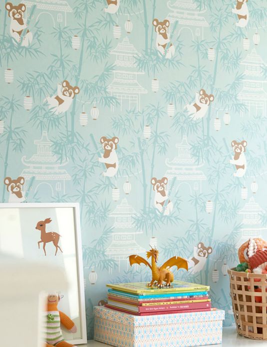 Animal Wallpaper Wallpaper Bambu pastel turquoise Room View