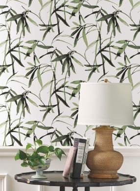 Tapete Bamboo Leaves Grüntöne Raumansicht