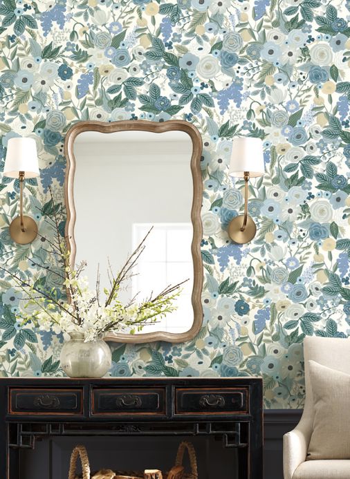 Floral Wallpaper Wallpaper Garden Party mint turquoise Room View