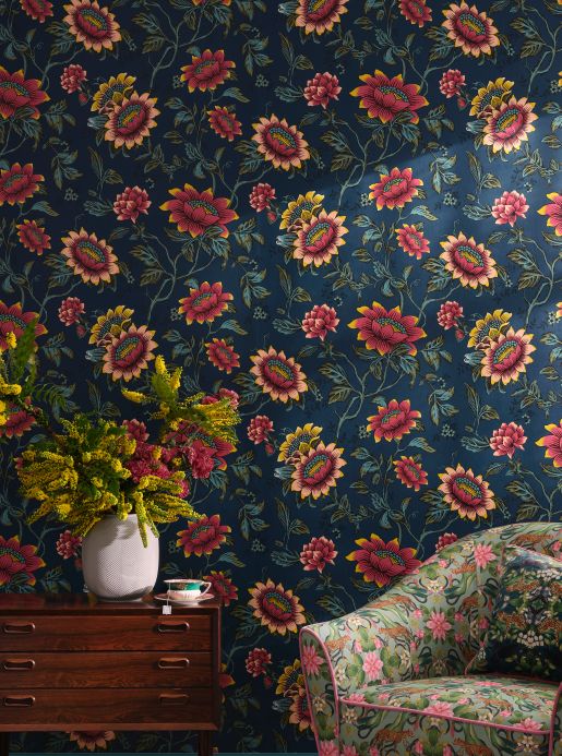 Floral Wallpaper Wallpaper Tilla dark blue Room View