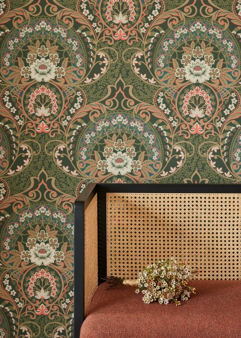 Classic Wallpaper Wallpaper Sofia fir tree green Room View