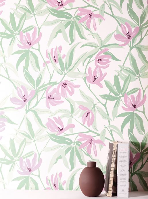 Floral Wallpaper Wallpaper Tarbana pastel violet Room View