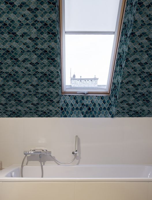 Geometric Wallpaper Wallpaper Taman ocean blue Room View