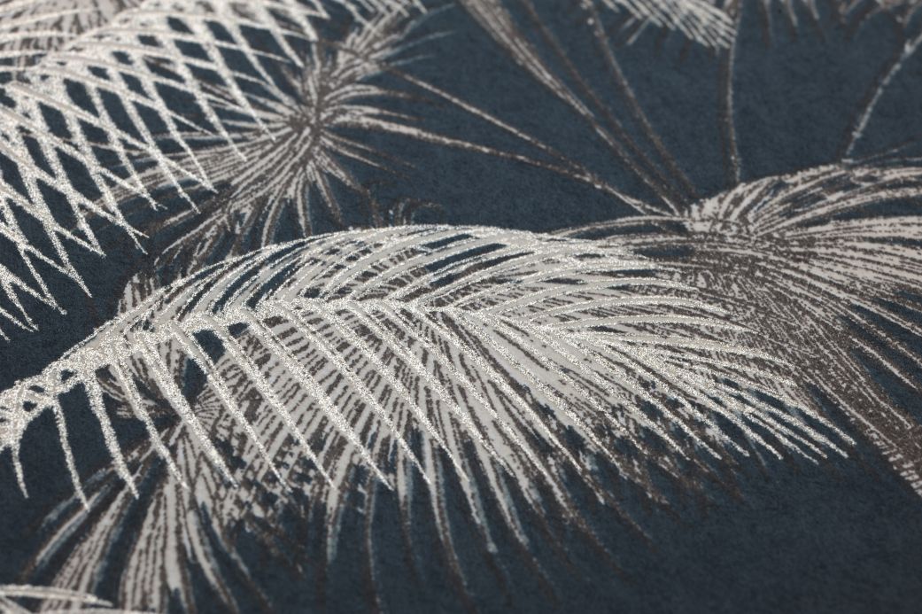 Botanische Tapeten Tapete Palmier Imperial Graublau Detailansicht