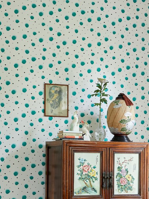Geometric Wallpaper Wallpaper Pia turquoise green Room View